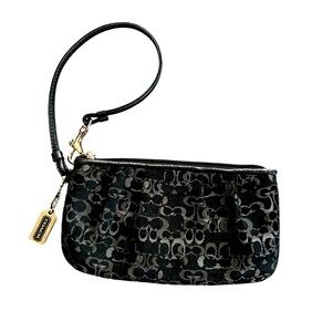 Coach signature lurex logo wristlet black silver